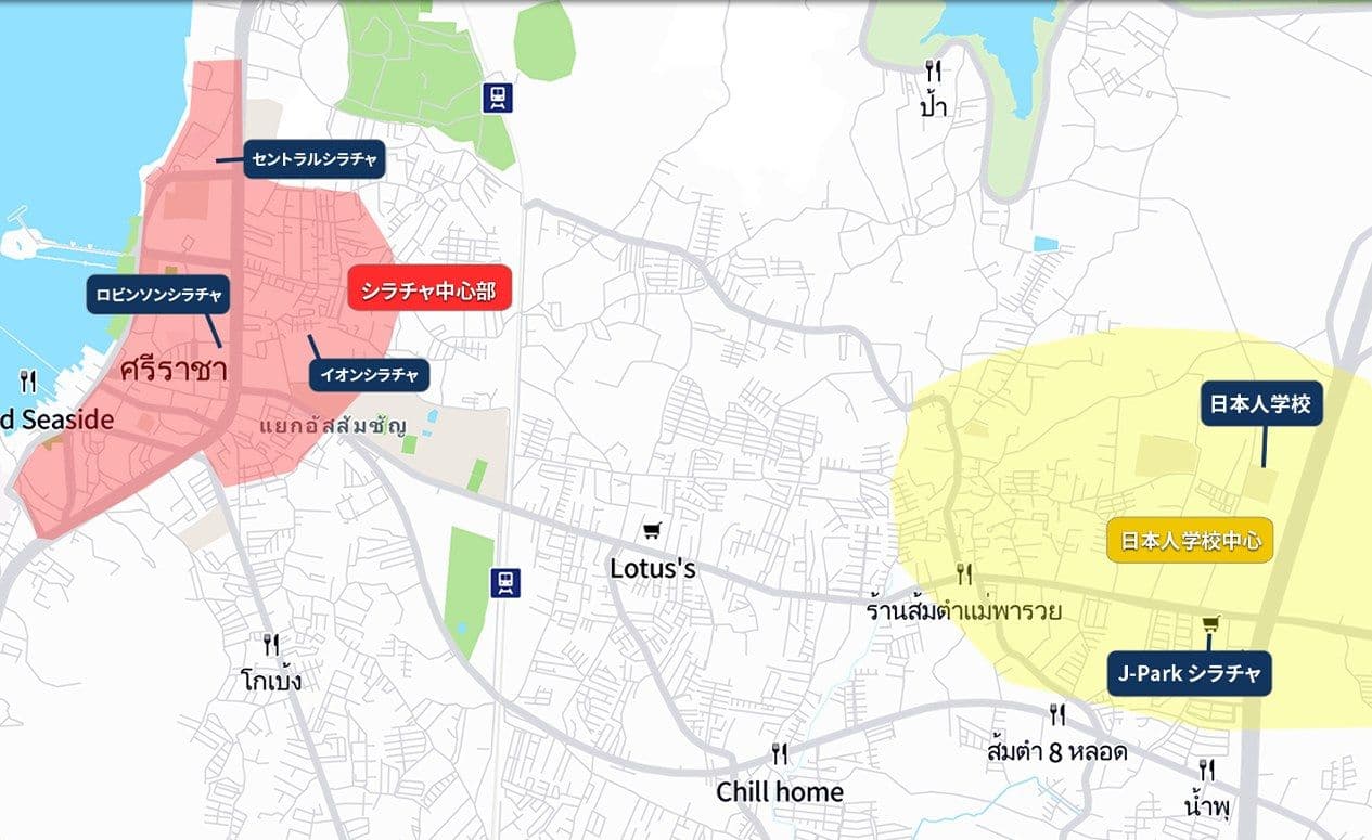 シラチャのサービスエリアマップ